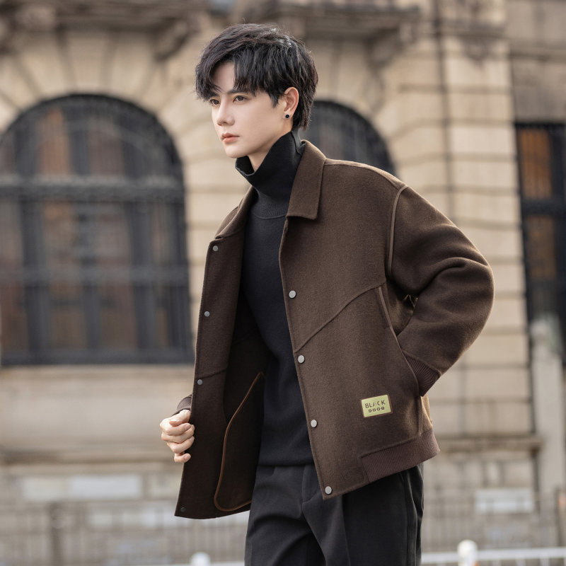羊毛呢子外套男士2025秋冬季新款双面绒毛呢夹克高端短款大衣男装