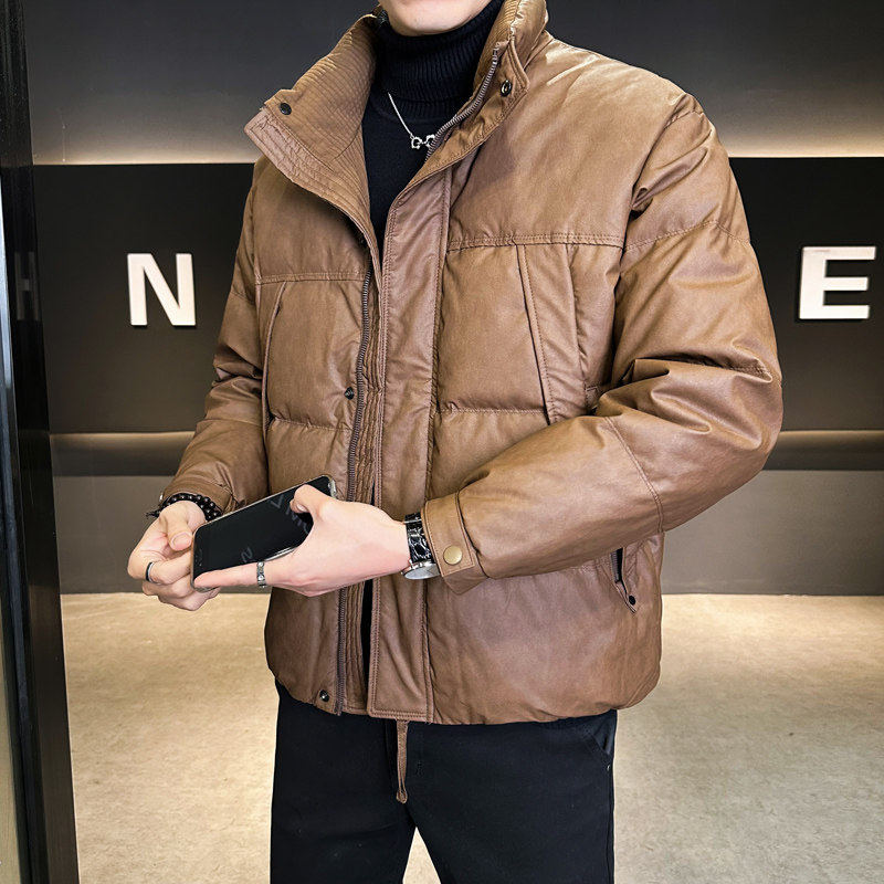 羽绒服男2025冬季新款PU皮羽绒保暖加厚休闲青少年外套白鸭绒上衣