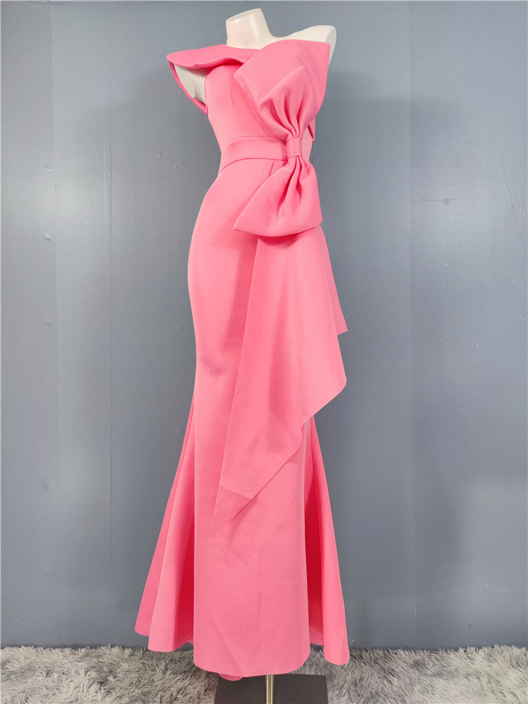 甜美时尚单肩鱼尾裙无袖礼服长裙