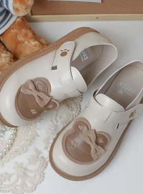 厚底补丁熊 原创冬季加绒棉鞋lo鞋可爱大头鞋lolita鞋圆头小皮鞋