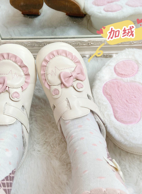原创怦怦兔日系棉鞋女冬可爱外穿加绒lo鞋呲甜软妹鞋lolita大头鞋