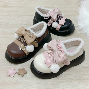 女冬季 原创lo鞋 加绒棉鞋 日系厚底小皮鞋 现货 lolita鞋 冬日甜星