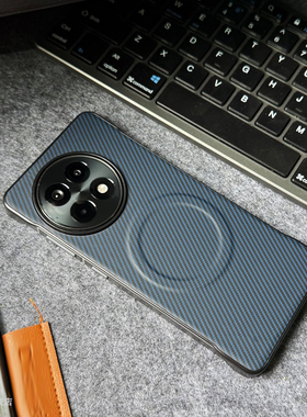 适用于一加ace5pro手机保护壳磁吸新款超薄无边框一加ace5半包Kevlar纹理ace5pro蓝色碳钎维纹理防摔散热简约