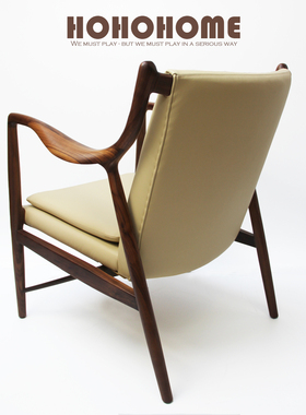 设计师中古芬尤尔NV45号客厅书房真皮胡桃木实木休闲躺椅单人沙发