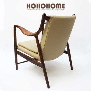 设计师中古芬尤尔NV45号客厅书房真皮胡桃木实木休闲躺椅单人沙发