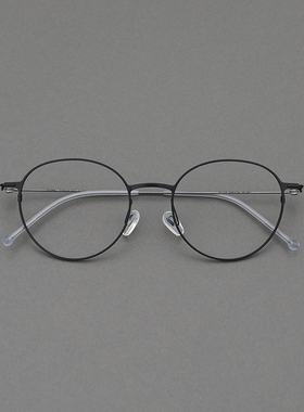 小众设计 5克日本进口纯钛轻奢黑色椭圆眼镜框超轻近视眼镜架男女