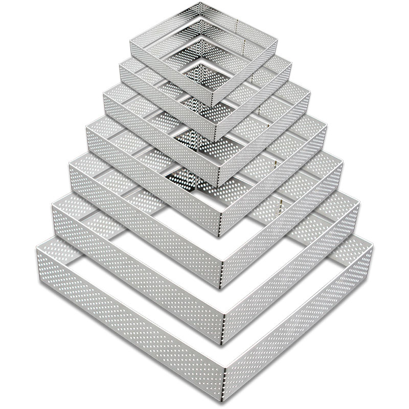 3.5cm加高不锈钢冲孔正方形长方法式塔圈挞圈洞洞塔圈水果塔模具