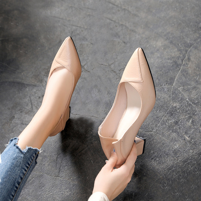 粗跟高跟单鞋女小脚小码313233大码40 41-43软皮中跟两穿小皮鞋42