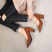 高跟尖头单鞋 40加肥41加宽43宽脚胖42粗跟女鞋 女30小码 313233大码