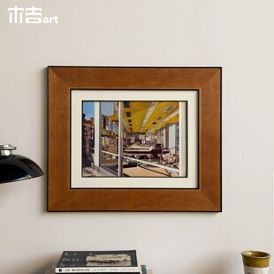 街窗里 饰画客厅卧室小方框挂画木质边框壁画 木吉现代城市街景装