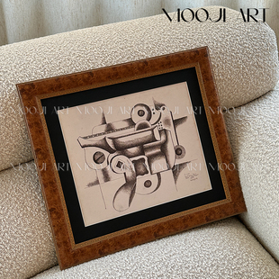 木吉设计中古抽象艺术高级感客厅背景墙卧室进口实木框复古装饰画