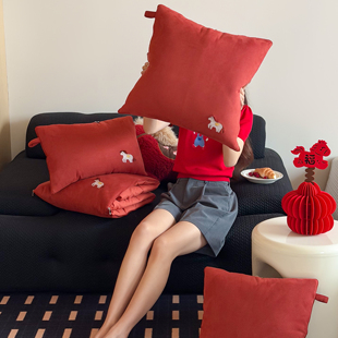 红色抱枕被子两用汽车沙发靠垫小马办公室宿舍午休空调被长形腰枕