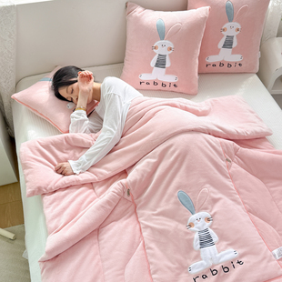 兔子抱枕被子两用汽车沙发盖毯加厚办公室枕头学生宿舍午休被可爱