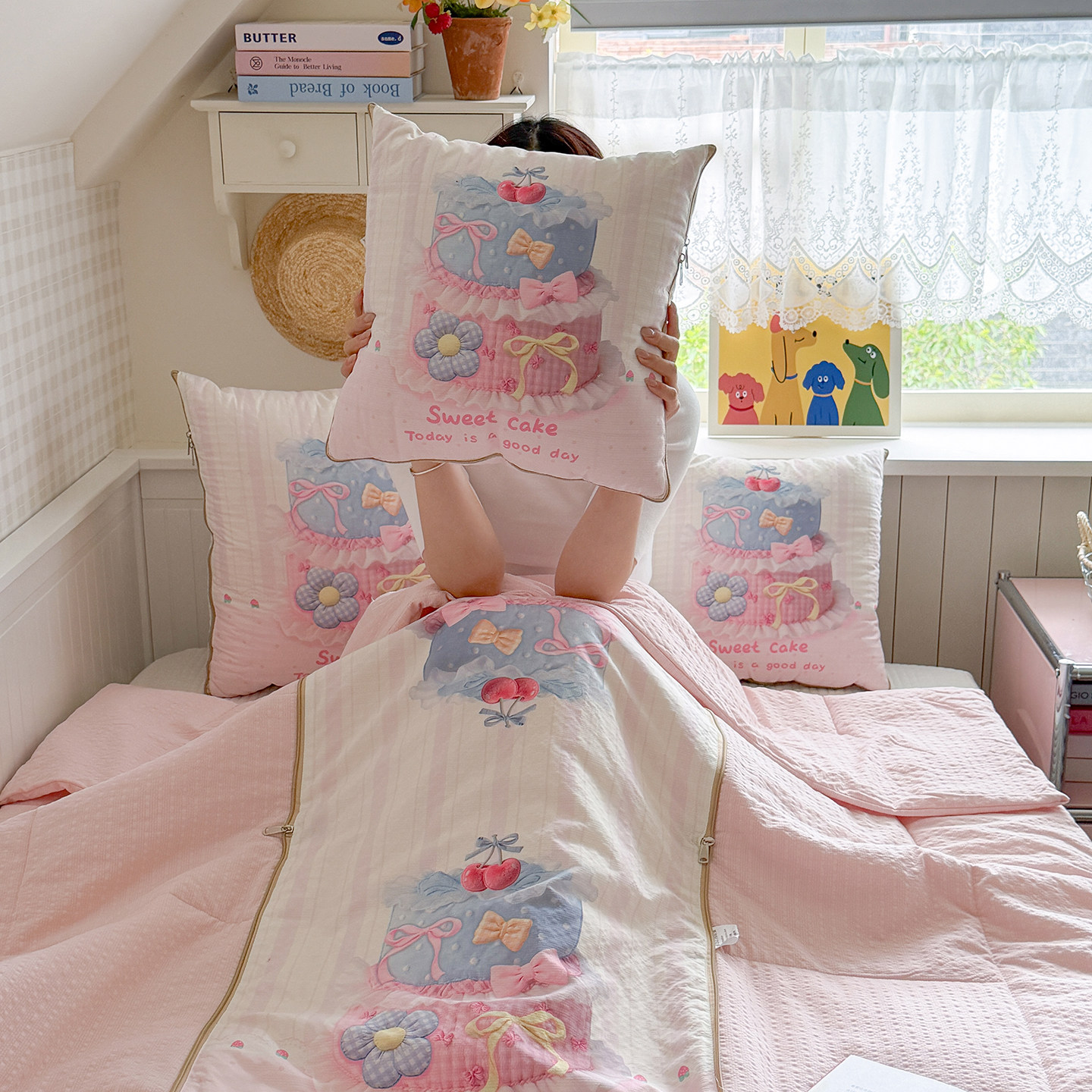 甜美可爱抱枕被子两用沙发盖毯卡通办公室午休枕头学生宿舍空调被