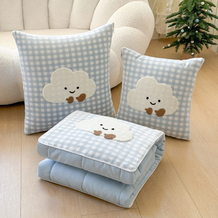 蓝色抱枕被子两用儿童汽车沙发靠枕可爱办公室学生宿舍午休空调被