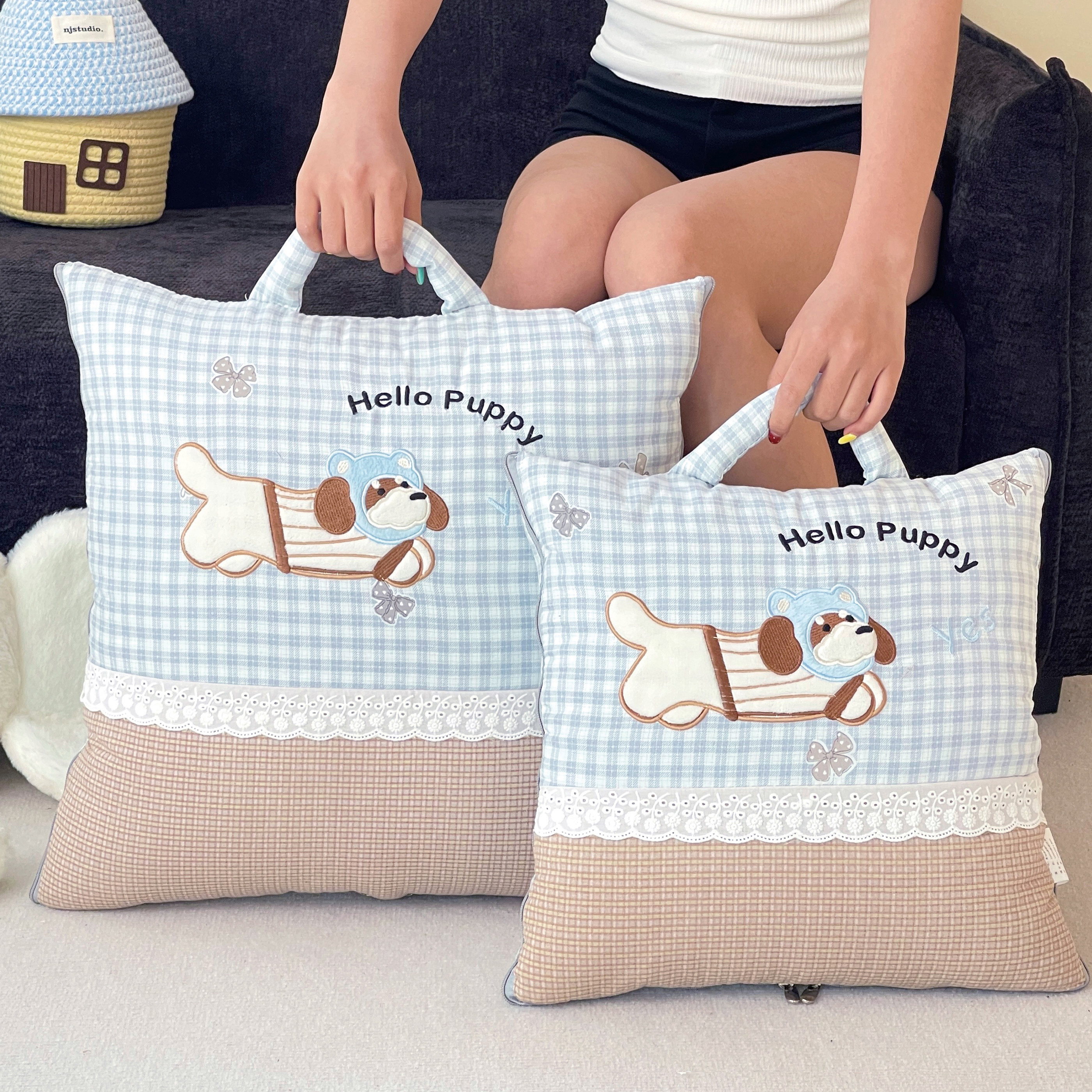 手提抱枕被子二合一可爱汽车沙发盖毯四季办公室午休空调被可折叠