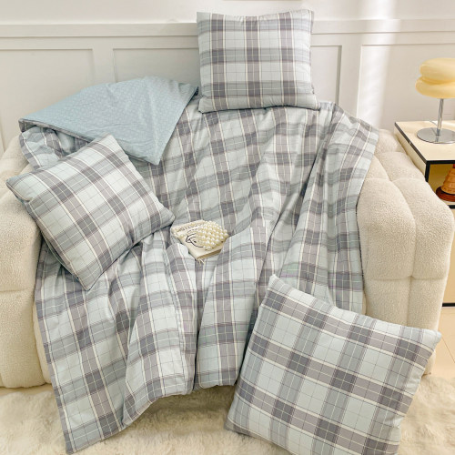 全棉格子两用抱枕被车载沙发靠垫