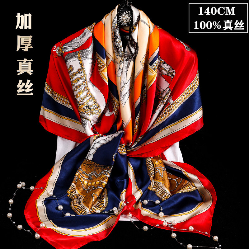 2026年新款杭州丝绸重磅真丝140大方巾女高档100%桑蚕丝印花披肩