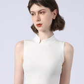 针织衫 女立领无袖 上衣夏季 新中式 薄打底醋酸螺纹短款 配马面裙背心