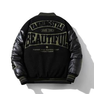 牧野森美式 高街刺绣棒球服加厚飞行夹克男女复古街头外套植绒棉衣