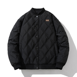 男外套 面包服高街工装 mYes牧野森棉衣黑色菱形格棉服男款 轻薄美式