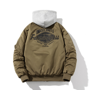 mYes牧野森连帽外套秋冬季 男夹克加厚棉衣保暖潮流飞行员棉服 工装