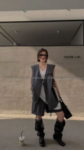 设计师飘带五分裤 套装 马甲套装 时尚 港风马甲五分裤 DY2026春夏新款