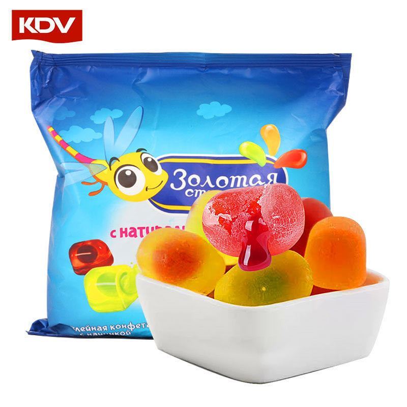 俄罗斯KDV小蜜蜂夹心软糖什锦混合橡皮糖黄花生黑棕熊零食士力架