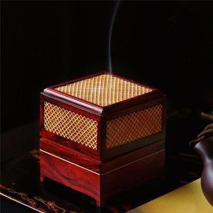 紫檀方菱双层梵影盘香炉香盒卧香炉盘香盒檀香家用室内熏香炉