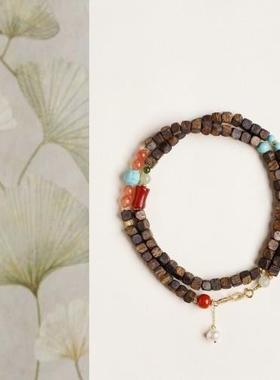 绿棋楠宴如5x5mm 78颗四方珠手串 木简约盘玩文玩念珠送礼