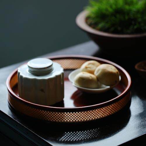 紫檀嵌黄杨木 | 方菱 圆盘中式创意家用客厅水果盘点心收纳盘托盘