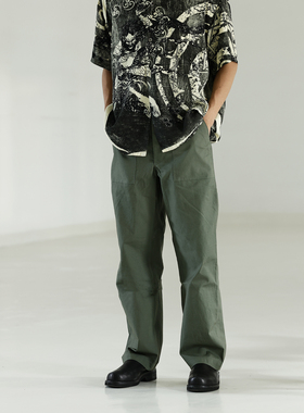 SLOOW OG107军绿军裤 复古工装长裤 日本面料宽松橄榄绿cleanfit