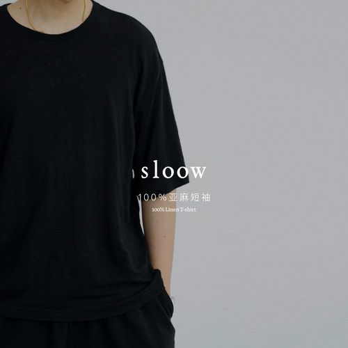 sloow五分袖松弛亚麻短袖