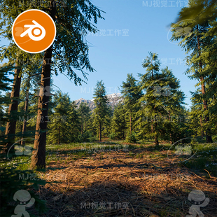 blender户外森林植物丛林树林杉树植物场景模型建模渲染工程3160