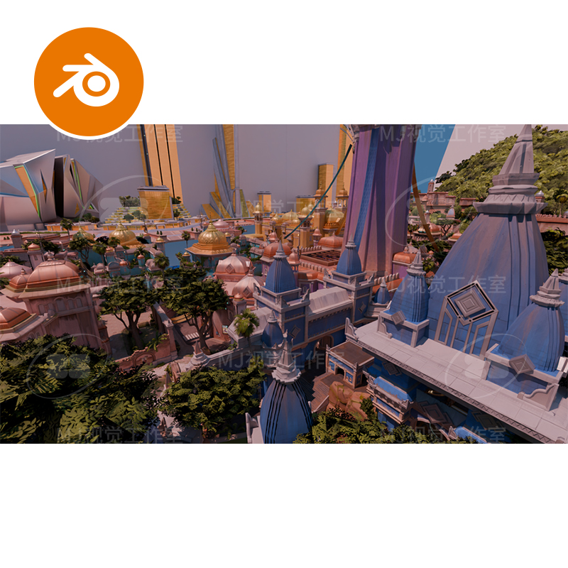 blender建筑圆顶宫殿寺庙街道城市异域泰国城市古镇场景模型3075