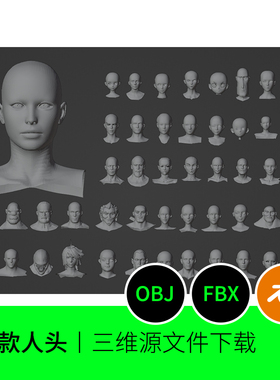 头部白模人物角色男女人头3D模型建模素材OBJ FBX LENDE三维193