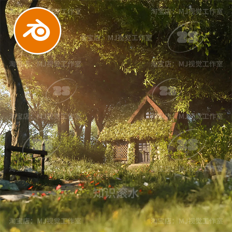 blender森林屋子房子童话藤蔓花园场景草地户外自然工程渲染2549