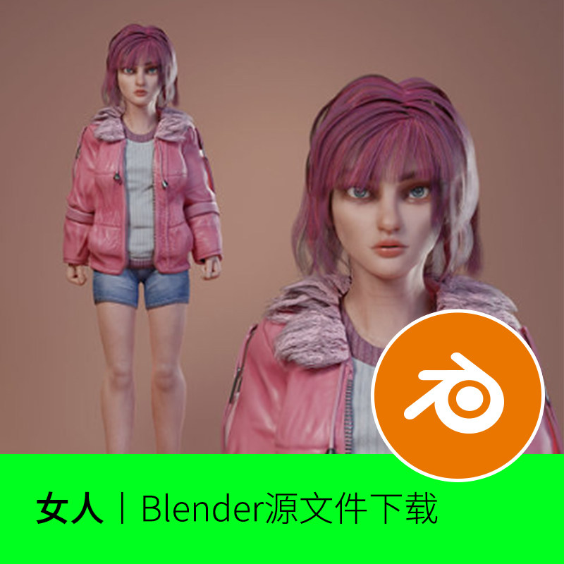 Blender欧美女孩人物角色T POSE模型漫画建模素材3D文件153图片