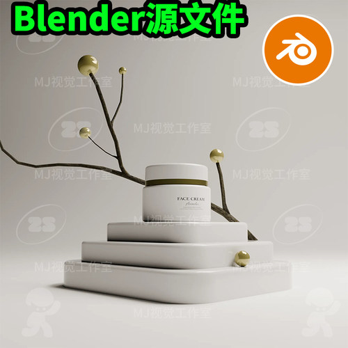Blender优雅美妆舞台背景场景树枝侘寂简单白色场景古风模型3331