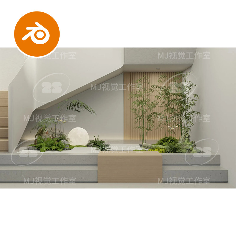 blender景观布景植物楼梯转角入户玄关造景场景模型建模渲染3150