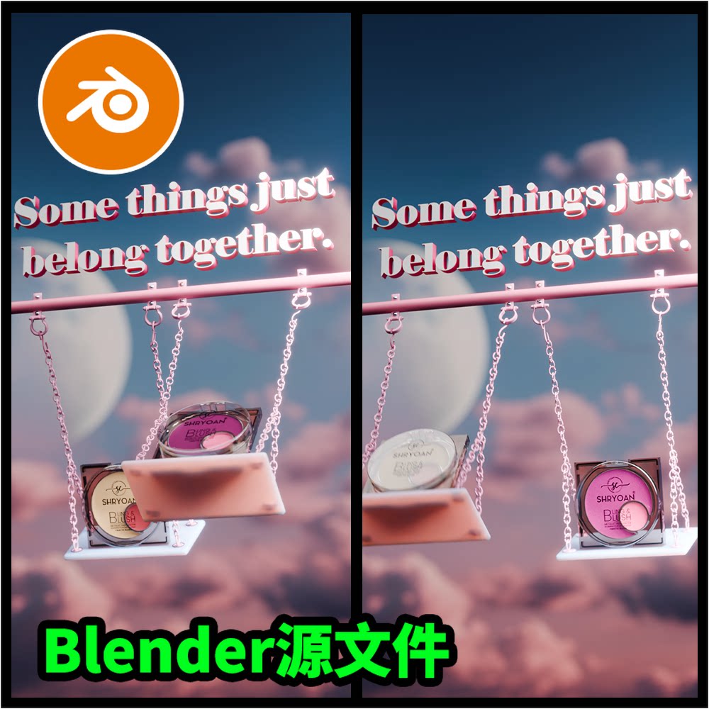 【荡秋千动画】Blender文件粉色粉饼下载渲染材质模型建模4021