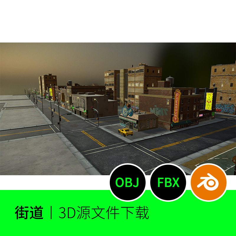 城市大楼街道路面红绿灯场景3D模型建模素材blender三维762