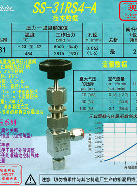 【SS-31RS4-A】Swagelok世伟中等流量 高压角型 计量阀, 1/4 in.