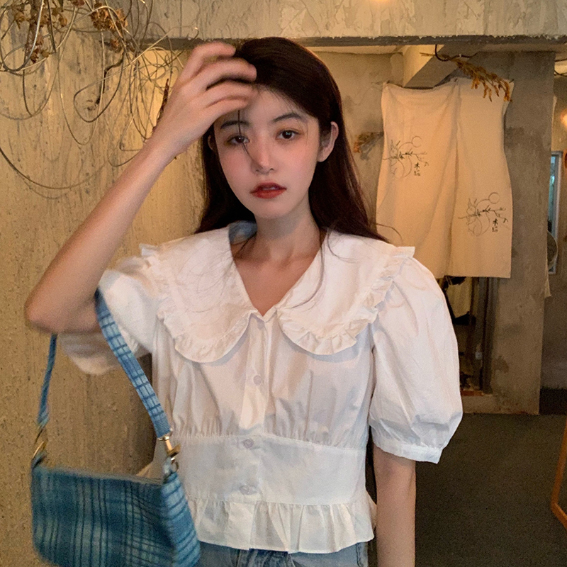 Real price ~ Korean slim doll collar short shirt