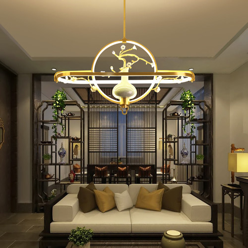 新中式吊灯全铜餐厅灯包房茶室酒店样板间中国风售楼部别墅客厅灯