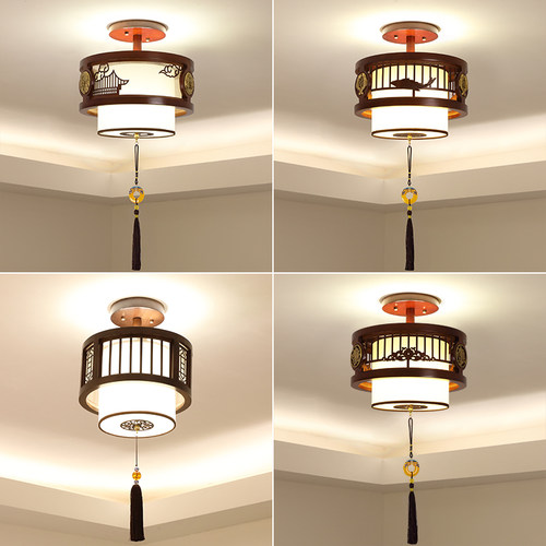 实木玄关复古风包间酒楼小吊灯