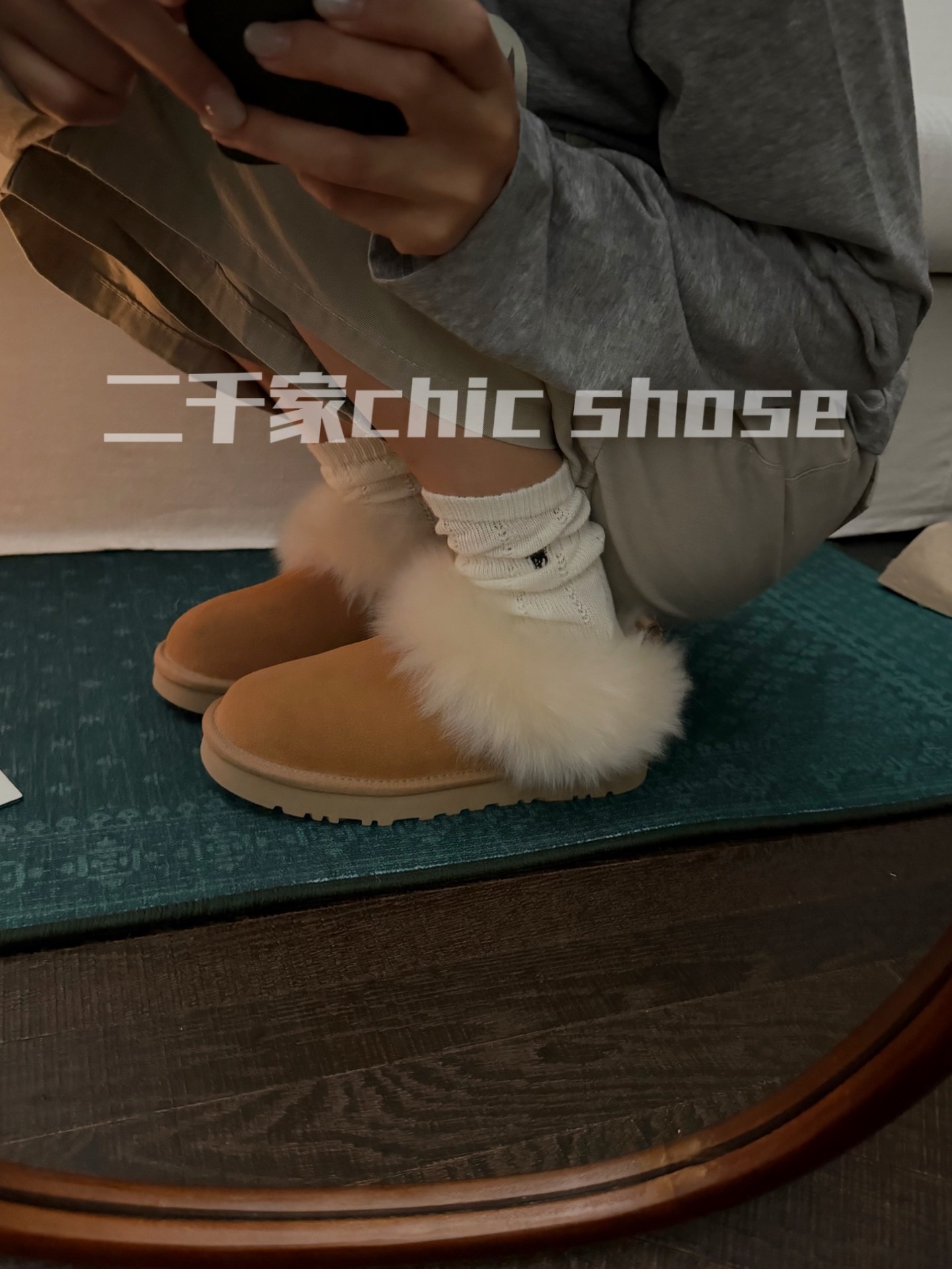 二千家 26s冬新皮毛一体狐狸毛厚底雪地靴女短筒靴真皮防水保暖