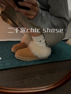 二千家 26s冬新皮毛一体狐狸毛厚底雪地靴女短筒靴真皮防水保暖