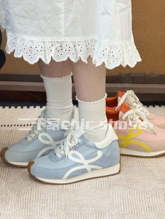 二千家 25s新韩系内增高7cm阿甘鞋女厚底拼色透气休闲鞋运动鞋