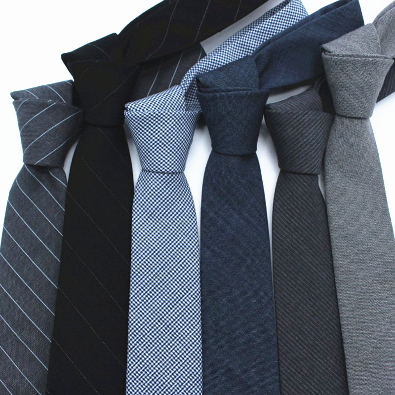 男士韩版窄版领带6cm时尚休闲正装商务复古女士羊毛领带灰色纯色